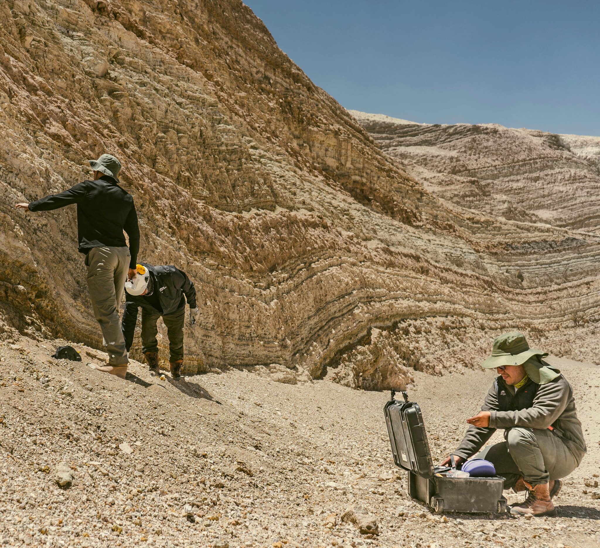 Geoscientists the field conducting research on the occurrence of Li-rich sediments within Andean basins